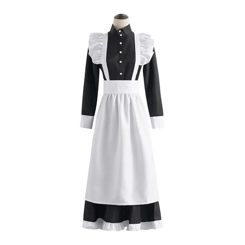 Classic Black White Maid British Style Pearl Thread Long Coffee Shop Maid Dress Home Holiday  COSPLAY Men's  Women's Clothes