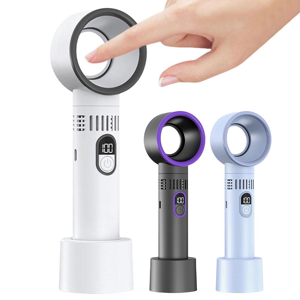 Portable Mini Hand Held Bladeless Fan 5-Speed USB Rechargeable Cooler Fan Digital Display Bladeless Fan for Bedroom Home Office