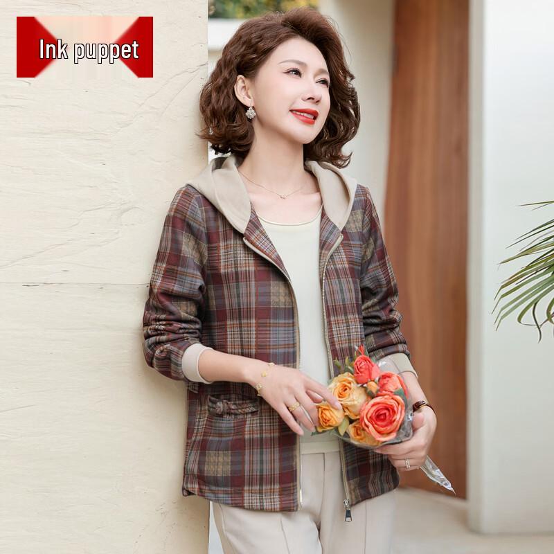 Women s Plaid Hooded Zip Cardigan Jacket 3XL