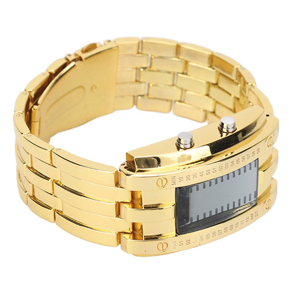 Men s Watch Fashion Exquisite Waterproof Alloy Men s LED Watch with Binary Time Mode Display(Men s Gold )
