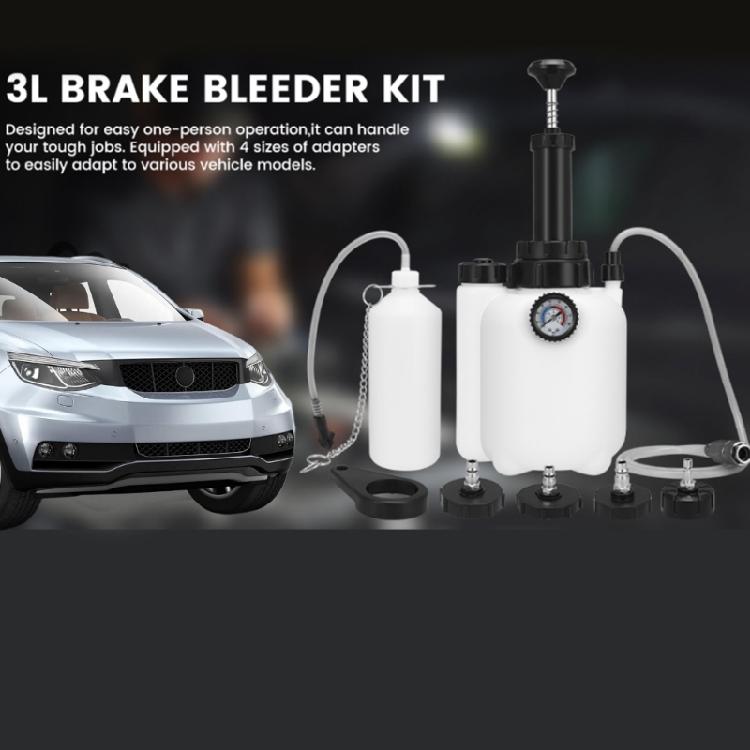 Motorcycle Brake Bleeder 3L Capacity 4 Size Adapters Automatic Suction Tool Brake Oil Service for Garage Maintenance