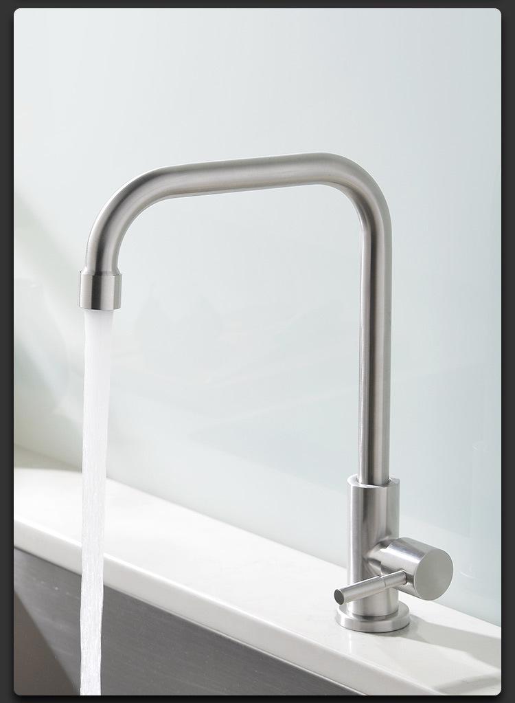 Brushed Stainless Steel Kitchen Faucet, Single Cold with Full Copper Core, 4-Point Connection