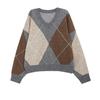 Vintage Contrast Rhomboid V-Neck Sweater Top