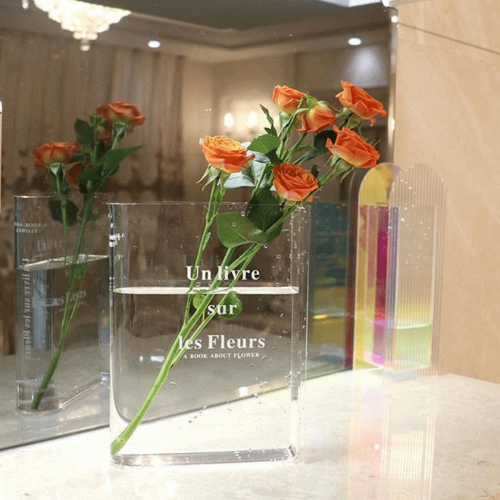 Aesthetic Book Letter Acrylic Vase Modern Clear Book Vase Hydroponic Decorative Vase  Desktop