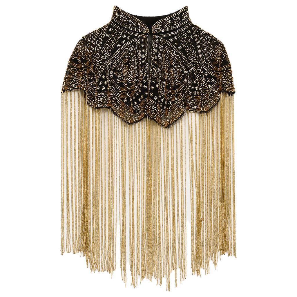 Women 20s Flapper Long Fringed Shawl Sequin Beaded Tassel Evening Cape Wrap for Wedding Reception Special Events