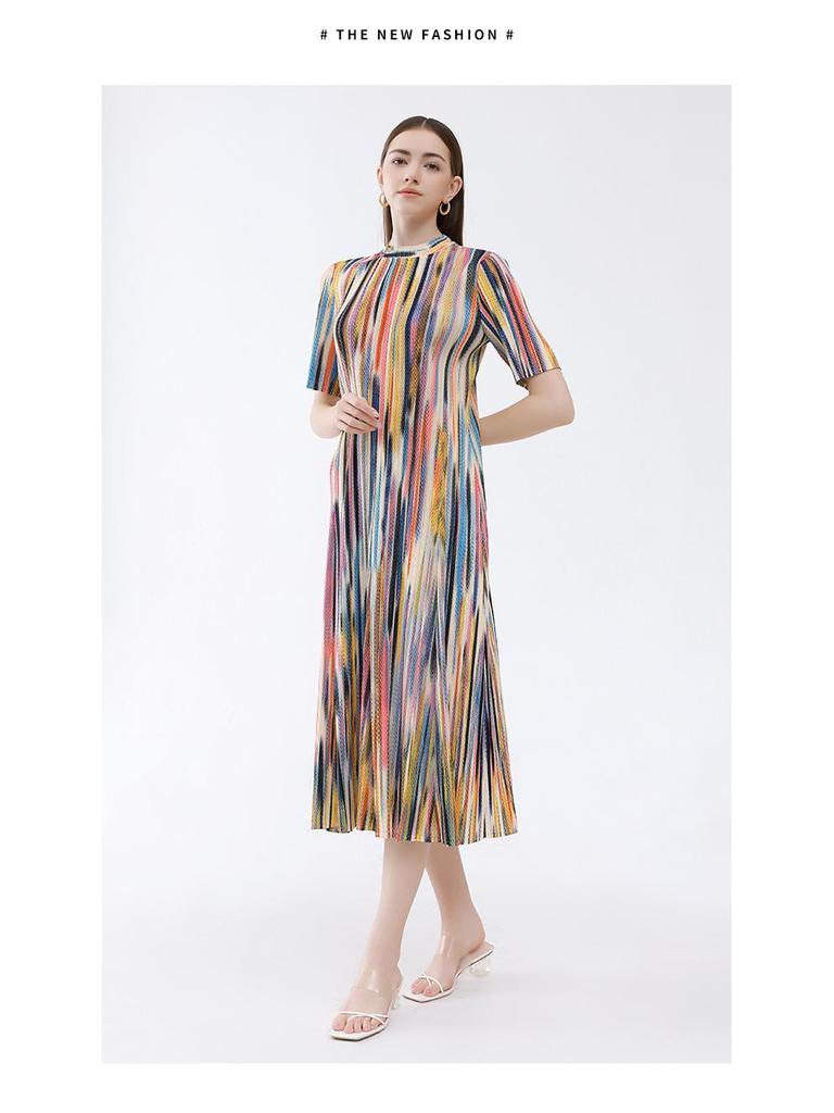 Sommer 2025 Koreanischer Stil Camouflage Rüschenkleid - Halbhoher Kragen, Schlankmachend, Kurze Ärmel