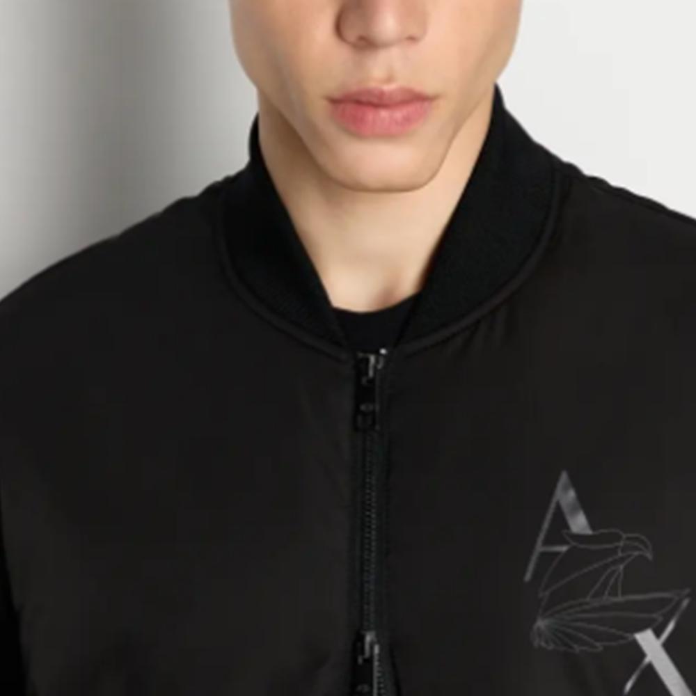 Armani Exchange FW23 Eagle Large Logo Baseball Collar Cotton Jacket Men Jacket Black 6RZB05-ZNUEZ-1200