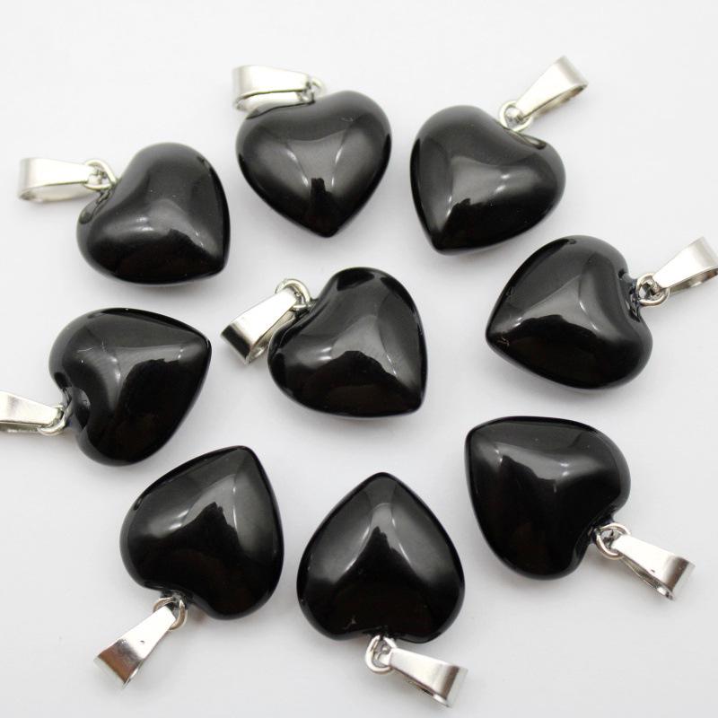 16MM Heart-Shaped Natural Stone Pendant: Amethyst Rose Quartz Green Aventurine Tiger Eye