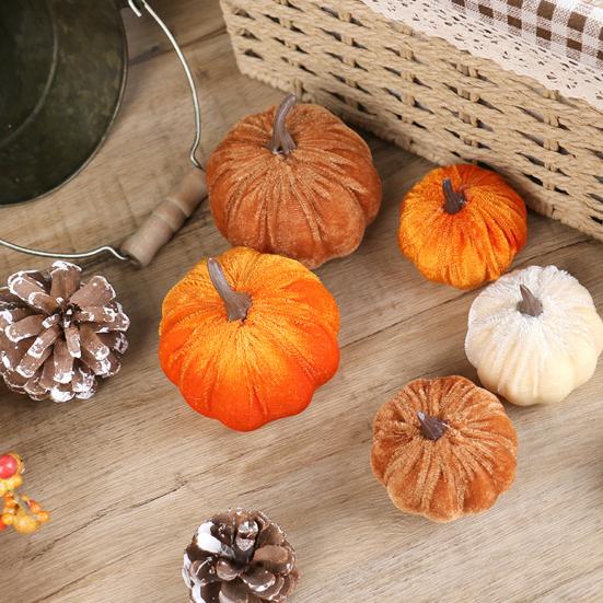 Halloween Holiday Decorative Pumpkins Small Velvet Pumpkin Thanksgiving Table Centerpiece Soft Cool Patterns