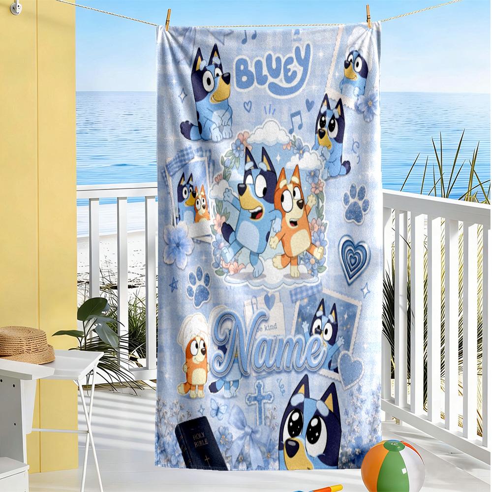 Bluey's Colorful Friends Personalized Name Beach Towel Soft Durable Quick-Dry Suitable for Swimming Gym Camping Yoga Vacation
