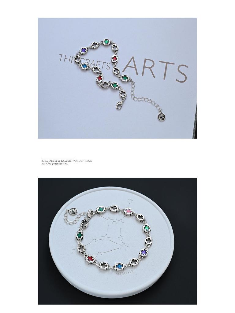 Colorful Enamel Drip Cross Bracelet - Women's Simple Light Luxury Hip Hop Jewelry