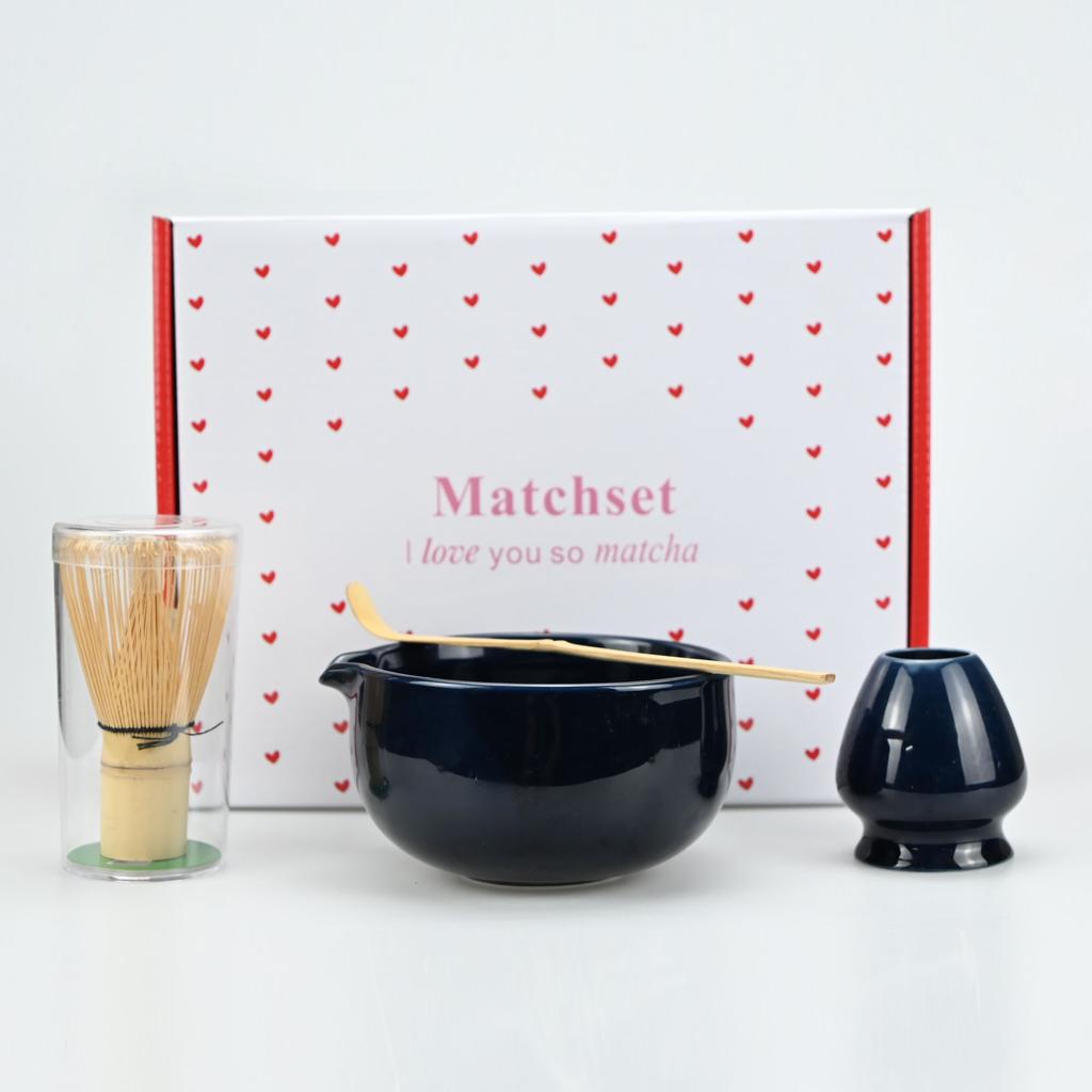 4pcs Matcha Whisk Set - Matcha Bowl and Bamboo Matcha Whisk, Tea Strainer, Scoop, Spoon, Sifter, Whisk Holder