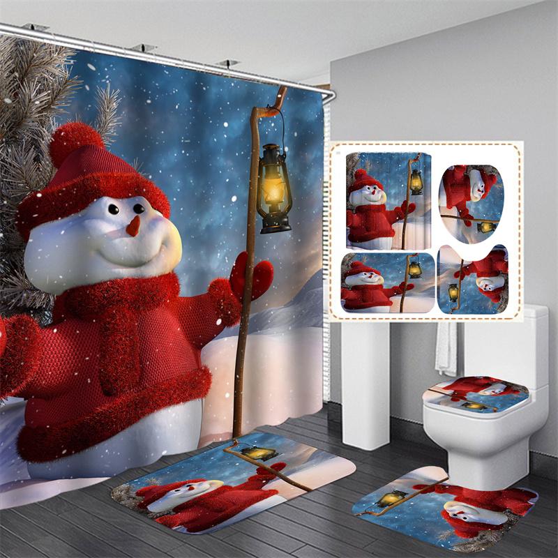 Santa Vánoční sada sprchových závěsů Vanová předložka Protiskluzový koberec Koupelnová přepážka Vodotěsná Domácí dekorace Cortinas Para Ba ñO