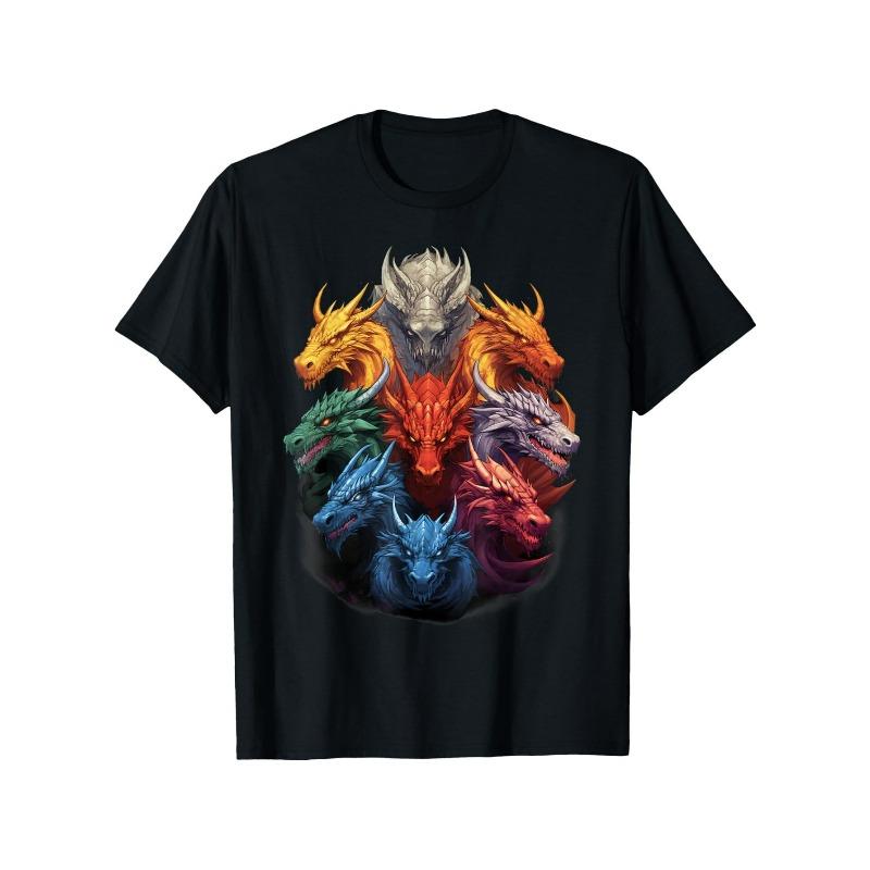 

European sizes Dragon Lovers T-Shirt for Men & Women - Short Sleeve Round Neck Tee with Dragon & Dragon Egg/Elder 4XL