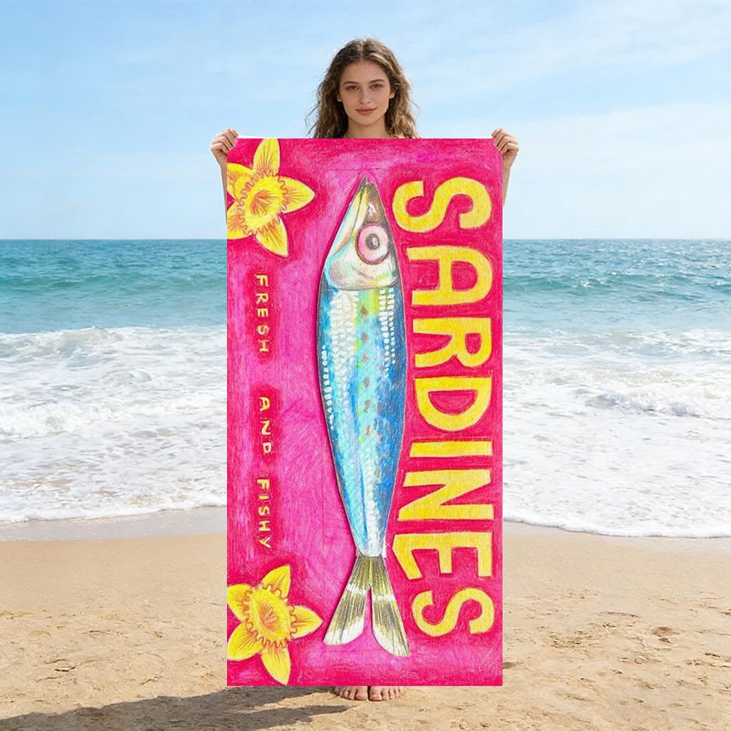 Funny Sardines Beach Towel Quick-drying Super Absorbent Suitable for Swimming Beach Vacation Pool Gym Summer Gift for Friends