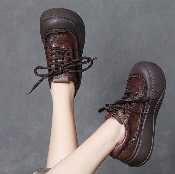 Fashion 4cm Cow Suede Genuine Leather Women Mary Jane Round Toe Flats Comfy Shoes Elthnic Retro Loafer Spring Platform Wedge Rubber