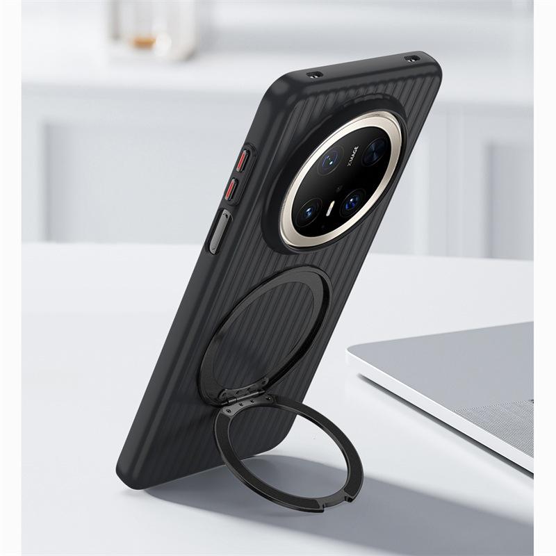 Applicable to Huawei Mate70Pro rotating bracket magnetic mobile phone case Huawei Mate60Pro corrugated skin feeling anti-drop