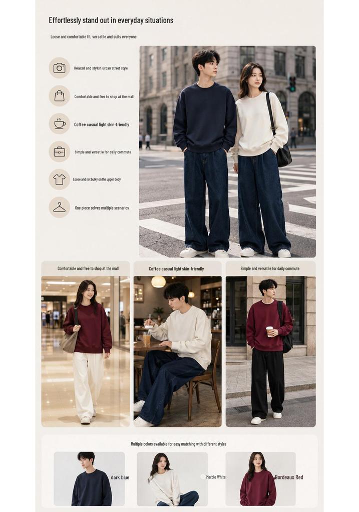 Men's 400g Round Neck Sweatshirt - Custom Logo, Long Sleeve, Drop Shoulder, Casual Sportswear for Spring & Autumn.