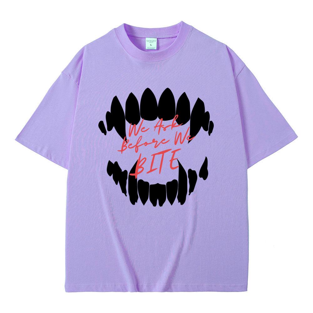 Game Baldurs Gate'3 Astarion We Ask Before We Bite Print T-shirt Men Hip Hop Vintage Gothic Tshirt Male Rock Oversized T Shirts