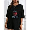 Cotton T Shirt White Cosi Va La Vita Heart Print Casual Everyday Wear