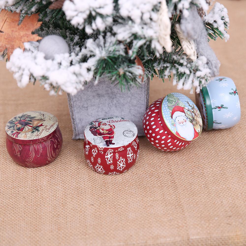 Decorations Metal Christmas Gift Candy Box Round Storage Xmas Durable Boxes
