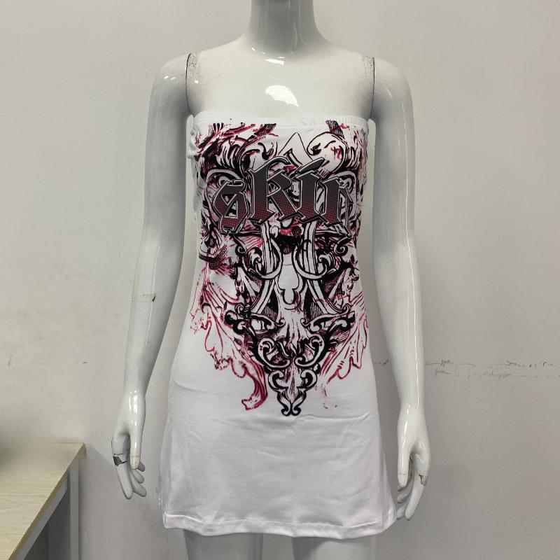 Ladies' summer street fashion retro hand-painted pattern hot stamping technology hip-hop style long vest Y2K clothing