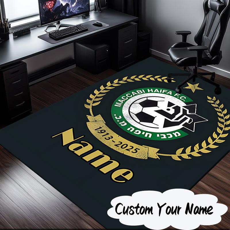Custom Name Maccabi Football Crest Rug for Living Room, Game Rooms, Office, Bedroom, Floor Mat Playful Design, fan gifts Christmas decor