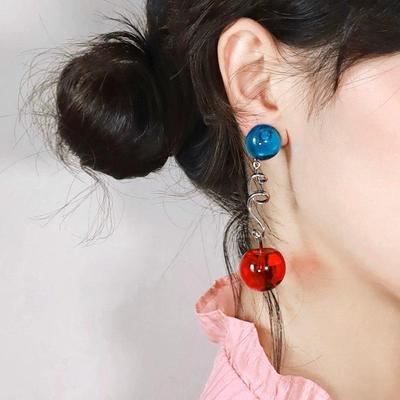 Trendy Red & Blue Crystal Earrings: Silver Spiral Design, Contrast Color, High-End Feel, Women's Ear Studs