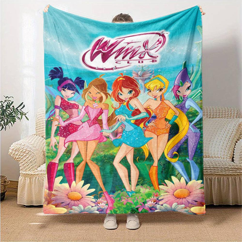 Winx Club Print Flannel Blanket High Quality Warm Comfortable Cover for All Seasons Perfect for Gifts Home Decor
