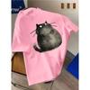 European sizes This Loose-Fitting Summer T-Shirt Features a Cute Cartoon Black Cat Design, Suitable for Both Children
