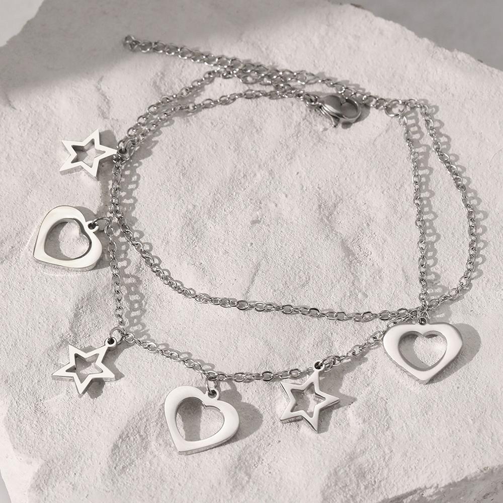 Stainless Steel Bracelets Fashion Popular Hollow Star Heart Pendant Layer Chain Fine Bracelet For Women Zircon Banquet Gifts