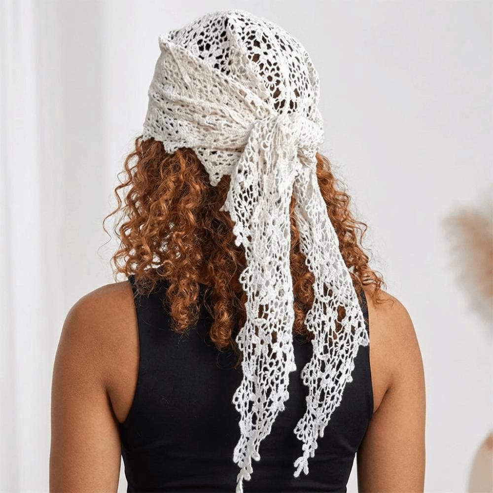 Sheer Mesh Floral Lace Scarf Hollow Design Crochet Headscarf Cute Beach Hair Band  Beach Outfits