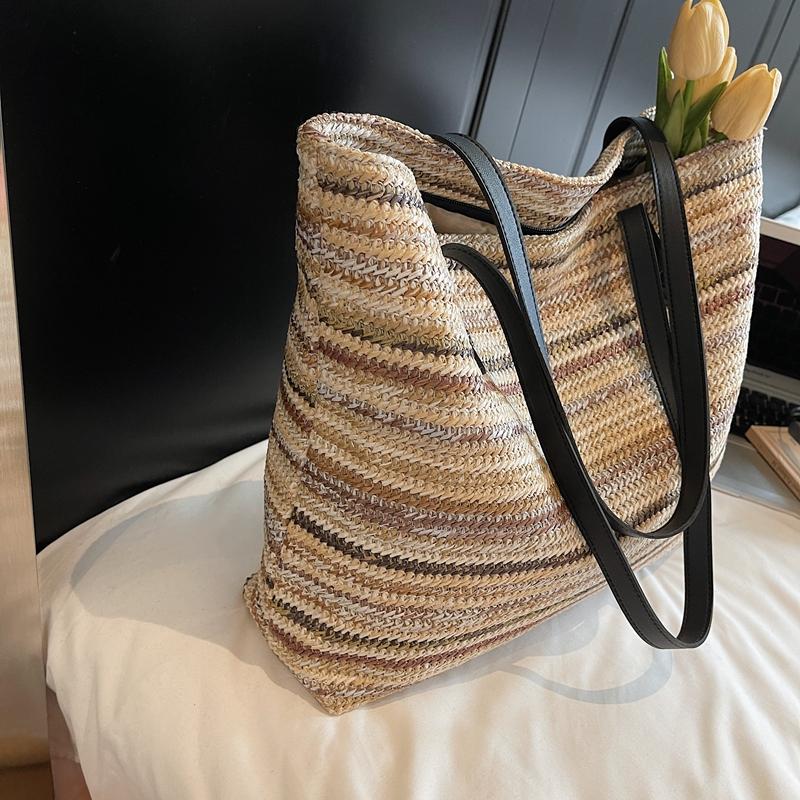 Regenbogen Stroh Gewebte Handtasche Damen Gewebte Schulter Unterarmtasche