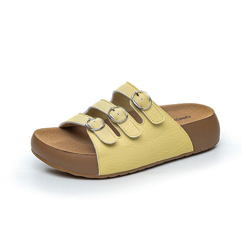 Korean Style Three-breasted Thick-soled Slippers Women's 2025 Summer New Outer Wear Casual Versatile Beach Shoes Non-slip Women's Slippers