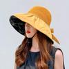 Summer Black Glue Bow Sunshade Hat Women's Hollow Out Straw Hat Uv Protection Large Brim Sunshade Facial Cap Sun Fishing