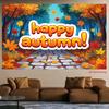 2D Autumn Forest Backdrop Happy Autumn Maple Leaf Stone Path Background for Harvest Party Banner