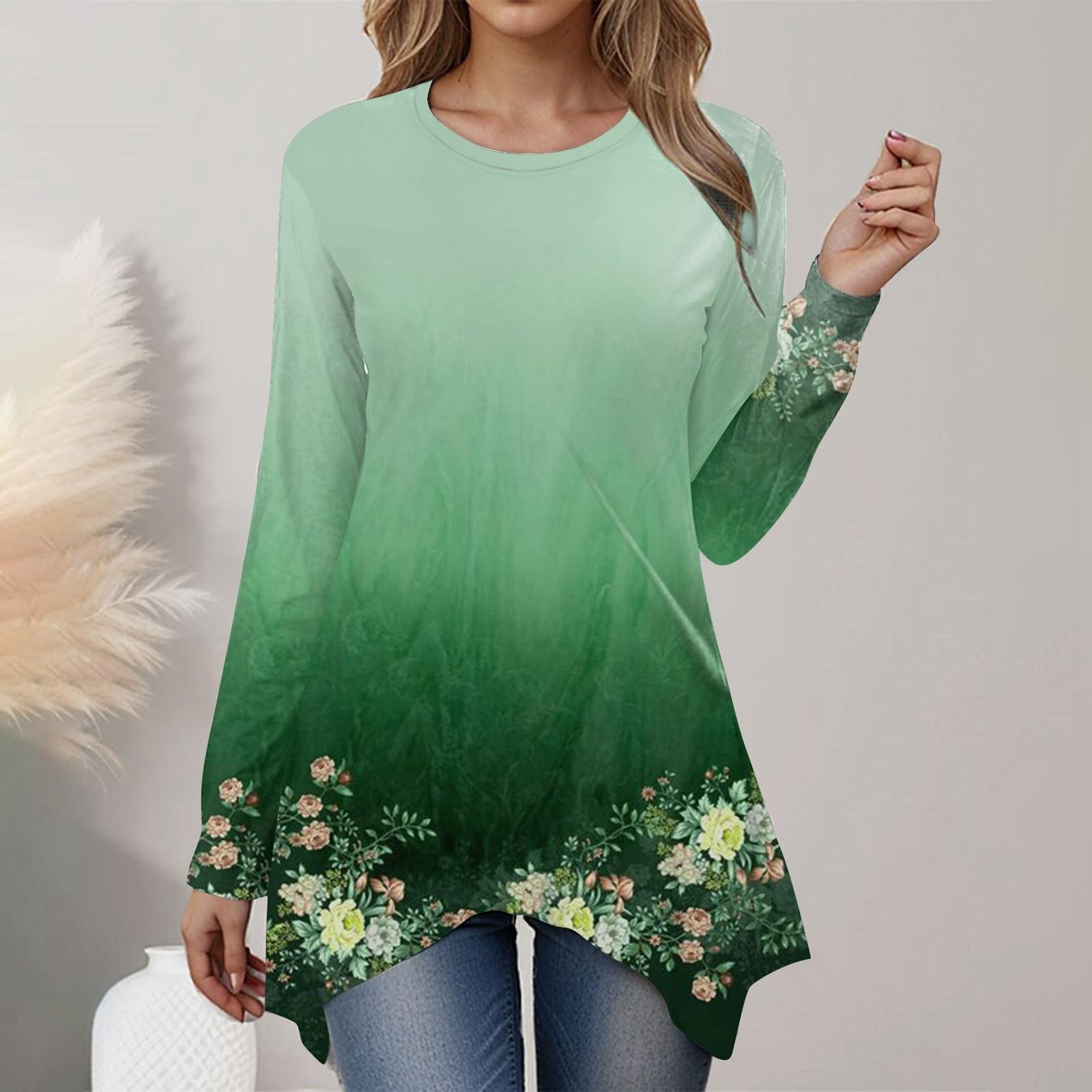 

Women s T-Shirt Drawstring Long Sleeve Daily Weekend Fashion Round Neck Regular Floral Printed Top L зелёный