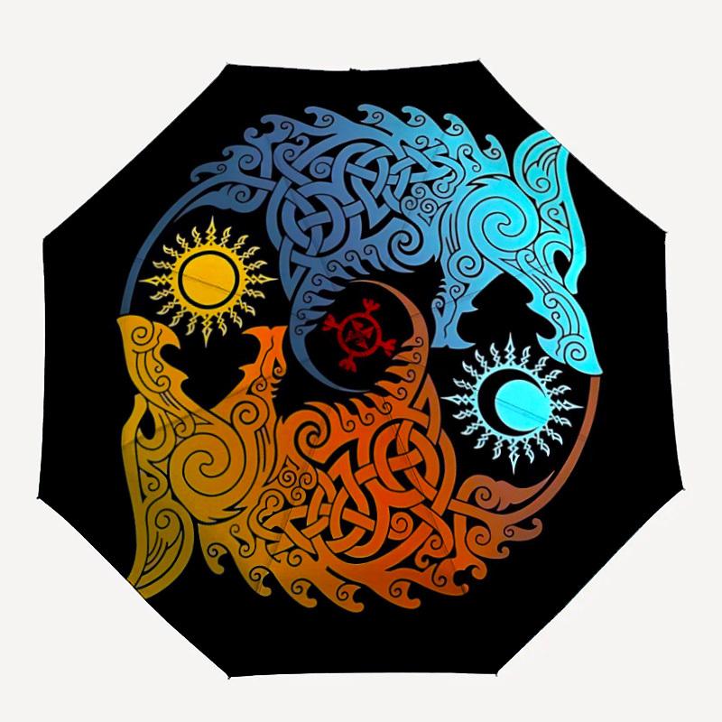 1pc Wolf Moon Automatic Open/Close Umbrella, Windproof, Folding Compact Umbrella with Lightweight Design for Women/Men035
