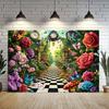 2D Magic Wonderland Backdrop Black White Checkered Path Party Photo Banner