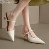 Fashion Women Slippers Pointed Toe Heeled Sandals Loafers Shoes Woman Mules Summer 2025 Trend Soft Leather Elegant Dress Mujer Slides