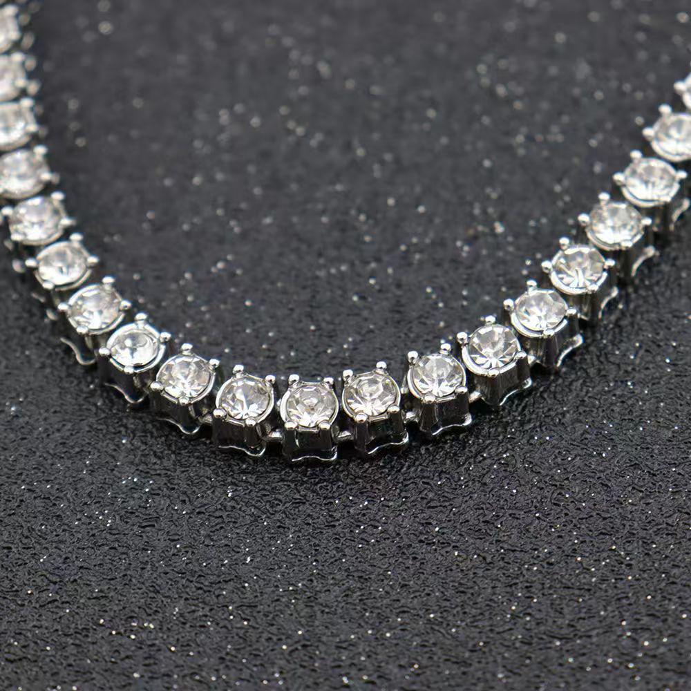 4mm Alloy Cuban Tennis Chain Necklace: Hip Hop Layered Clavicle Jewelry with Pendant for Men