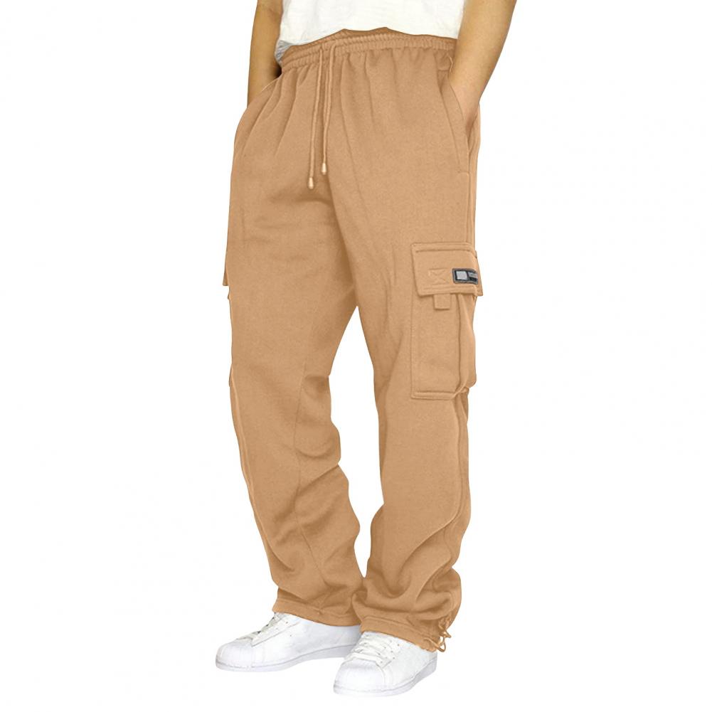 Men Sport Pants Loose Straight Wide Leg Drawstring Elastic Waist Soft Breathable Solid Color Gym Traning Jogging Sweatpants Long