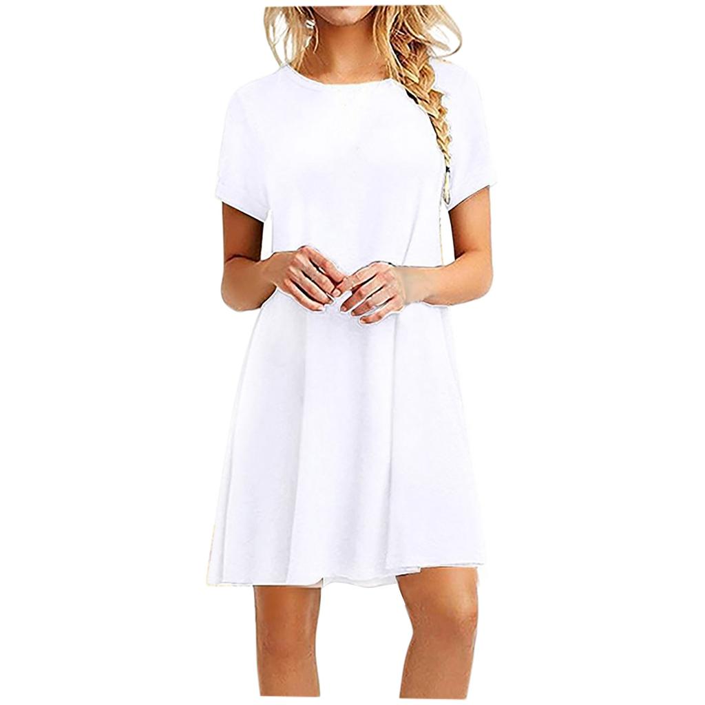 Fashion Women Casual Short Sleeve  Solid Ladies Loose  Dress