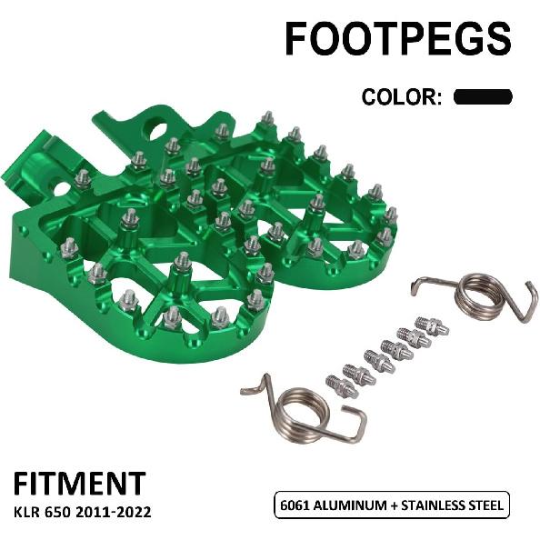 JFG RACING Motorcycle FootPegs Foot Pegs Pedals Rests CNC for KLR 650 KLR650 1987-2018 2021-2024 Green