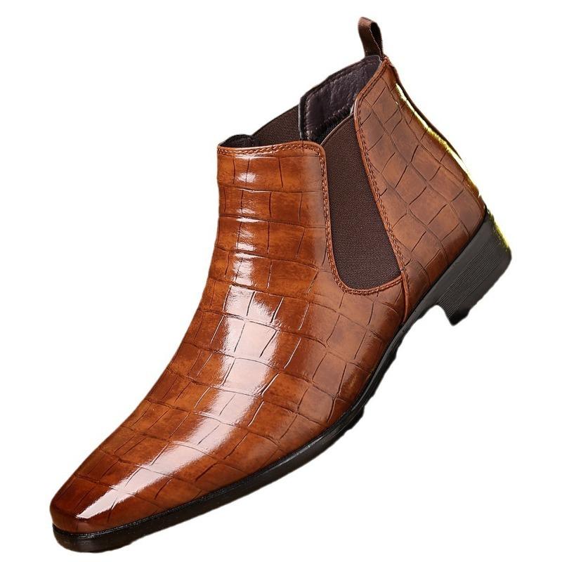 Fashion New Men Classic Leather Shoes Fashion Luxury Male Buiness Stone Pattern Dress Shoes British Chelsea Ankle Boots Botas Plus 39-48
