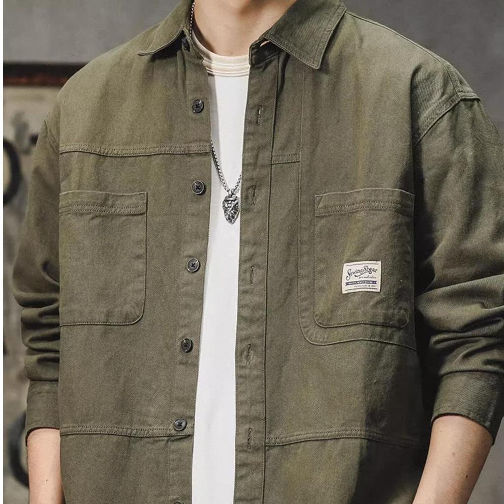 Men's 2026 American Workwear Style Retro Casual Long-Sleeve Shirt Jacket for Spring & Autumn
