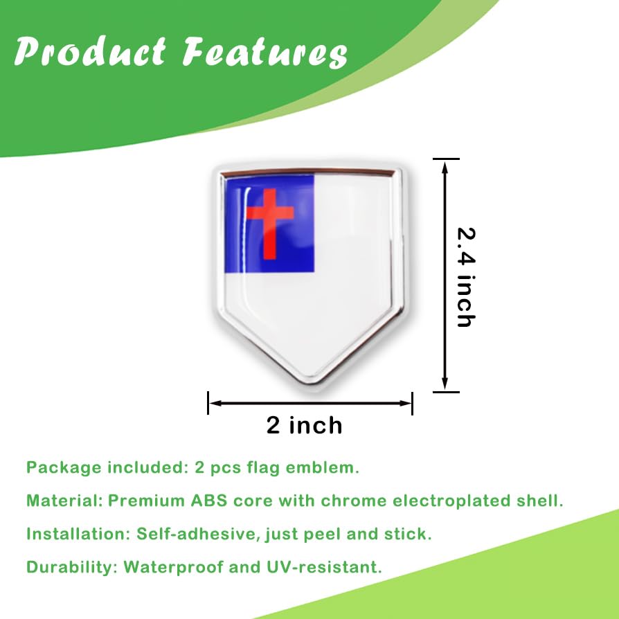 Newperlite Christian Flag Emblem Christian Cross Church Jesus Faith Decal Car Sticker Chrome Shield Flag 2 Pack