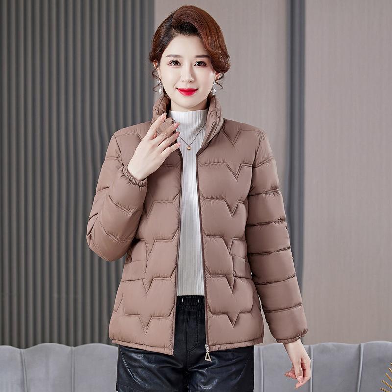 Middle-aged and Elderly Cotton-padded Jacket Women's Short New Large Size Stand Collar Autumn and Winter Temperament Light Cotton-padded Jacket