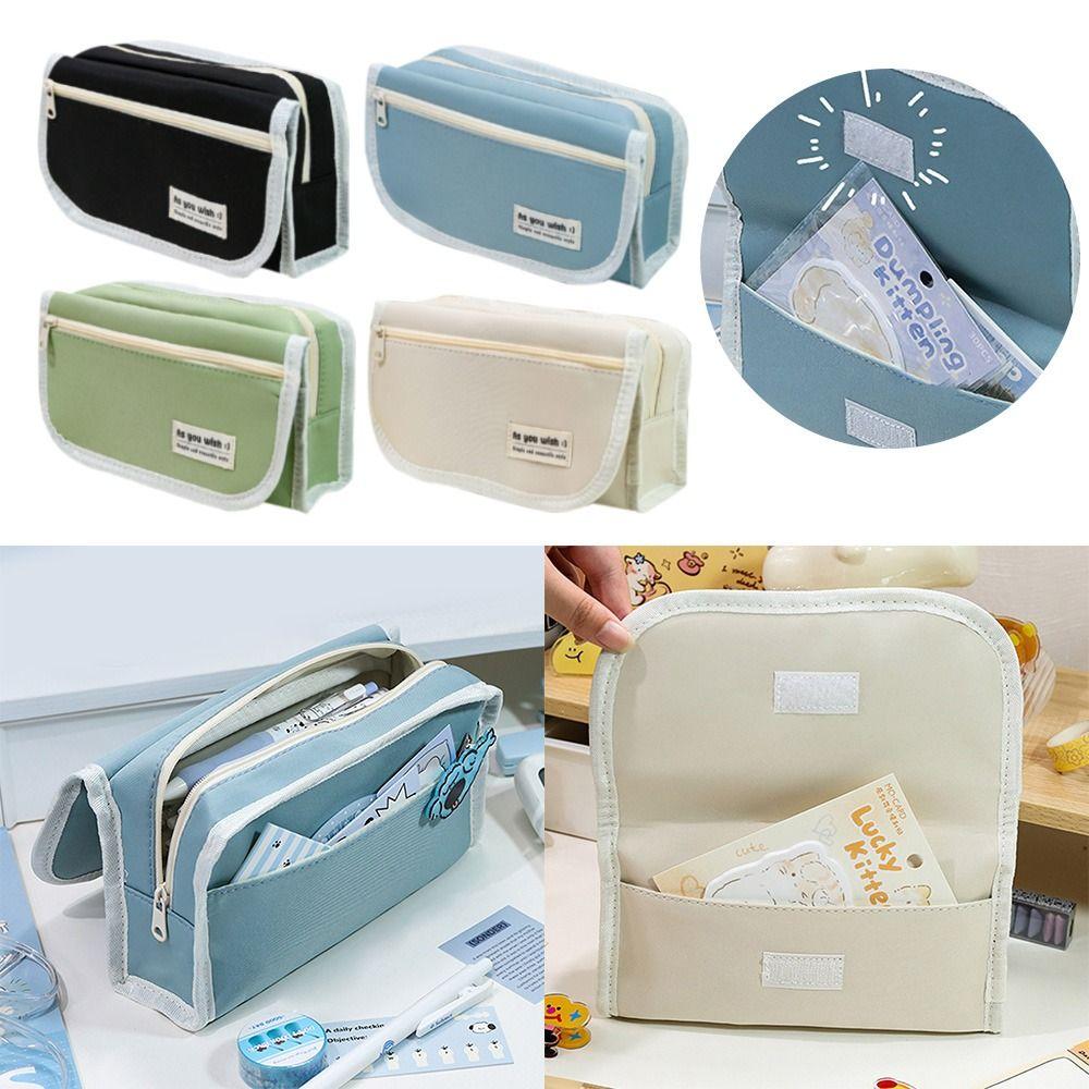 

Four-layer Pencil Case Canvas Stationery Bag Simple Pen Bag School бежевый