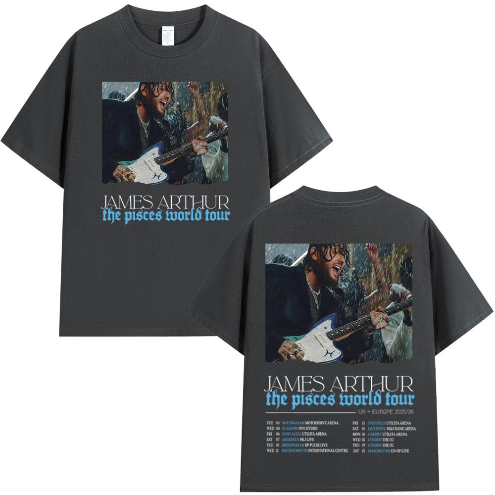 

2026 Лето Джеймс Артур Рыбы Мировой Тур Узор Футболка Лето Мужчины Женщины Хип-Хоп Ретро Хлопок Свободный Повседневный Уличный Y2K Футболка 3XL